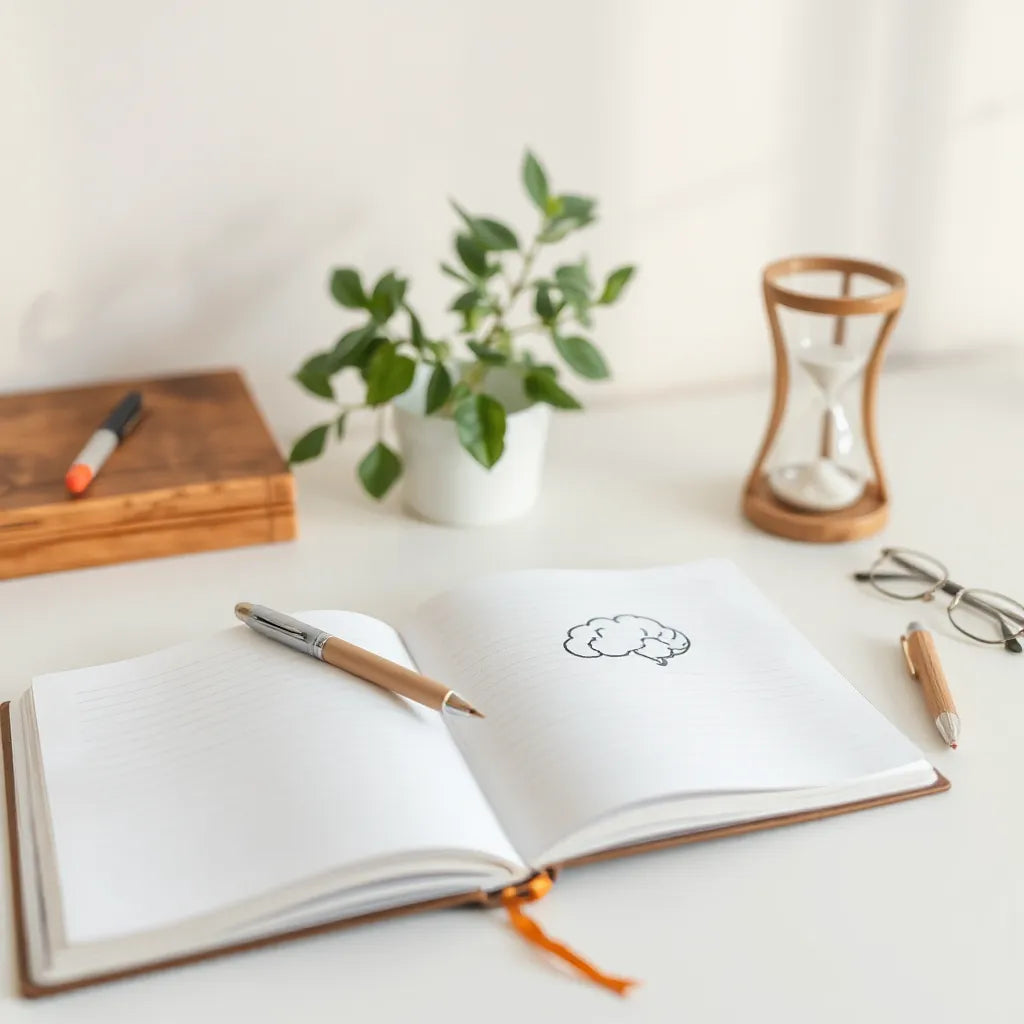 Open notebook and pen on a calm desk with a simple mental-model sketch for learning psychology basics